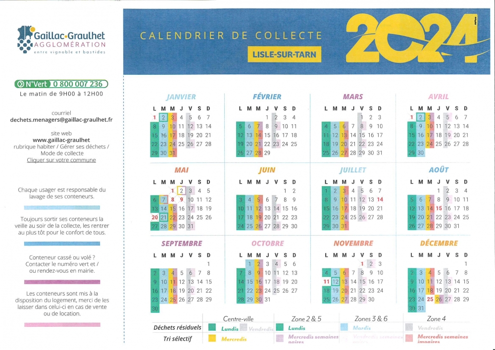 Calendrier et zonage 2024 des collectes des déchets ménagers